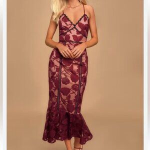 Lulus | Maroon All Over Lace Fishtail Cocktail Dress